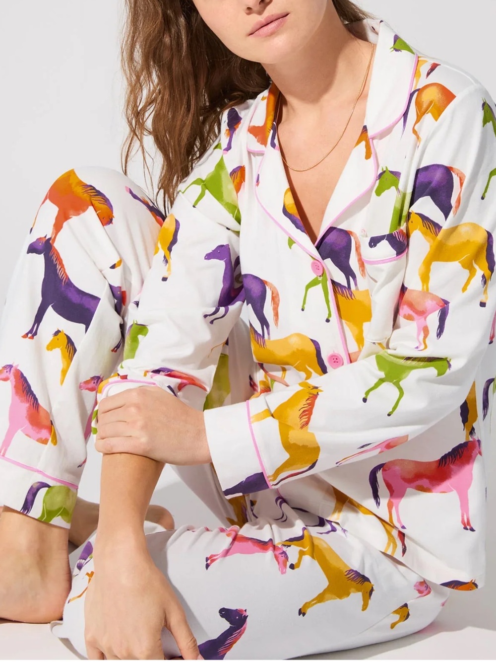 BedHead PJs Long Sleeve Classic Jersey Two Piece Pajama Set Equestrian Parade - Picture 1 of 16